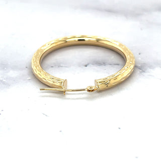 14K Yellow Gold 20mm 25mm 30mm Hoop Earrings, 3mm Thick, Diamond Cut Hoops, Real Gold Hoops, Women