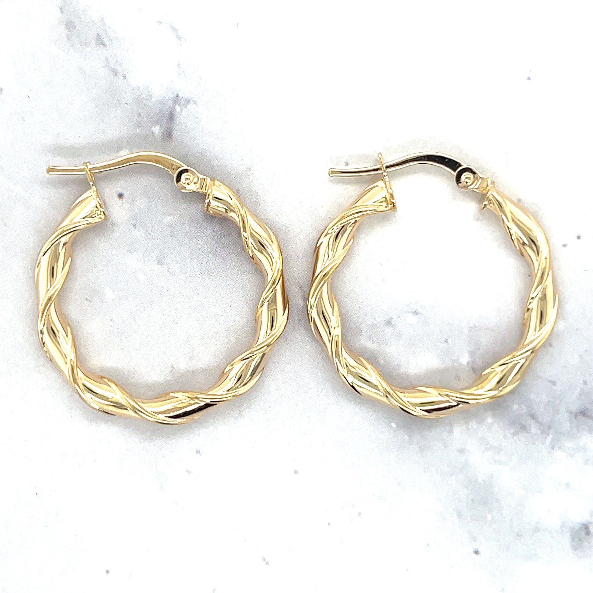 14K Yellow Gold 15mm 20mm 25mm Twisted Round Hoop Earrings, 3mm Thick, Chubby Hoops, Twist Hoops, Real Gold Earrings, Women