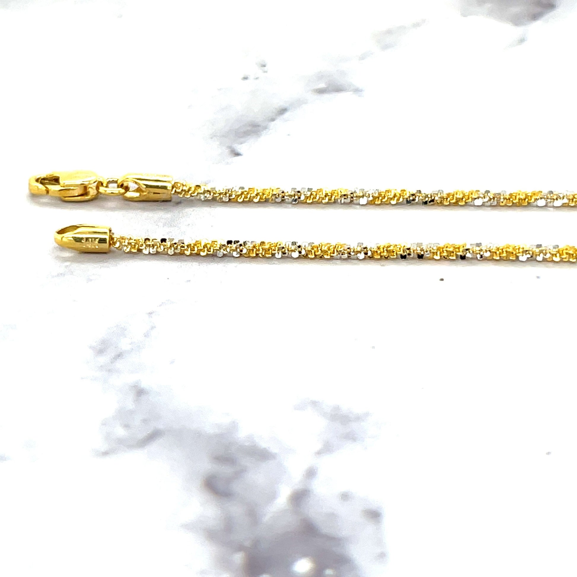 14K Yellow & White Gold 16" 18" 20" Sparkle Rope Chain with Lobster Lock, 1.5mm Wide, Two Tone Chain, Real Gold Necklace, Women