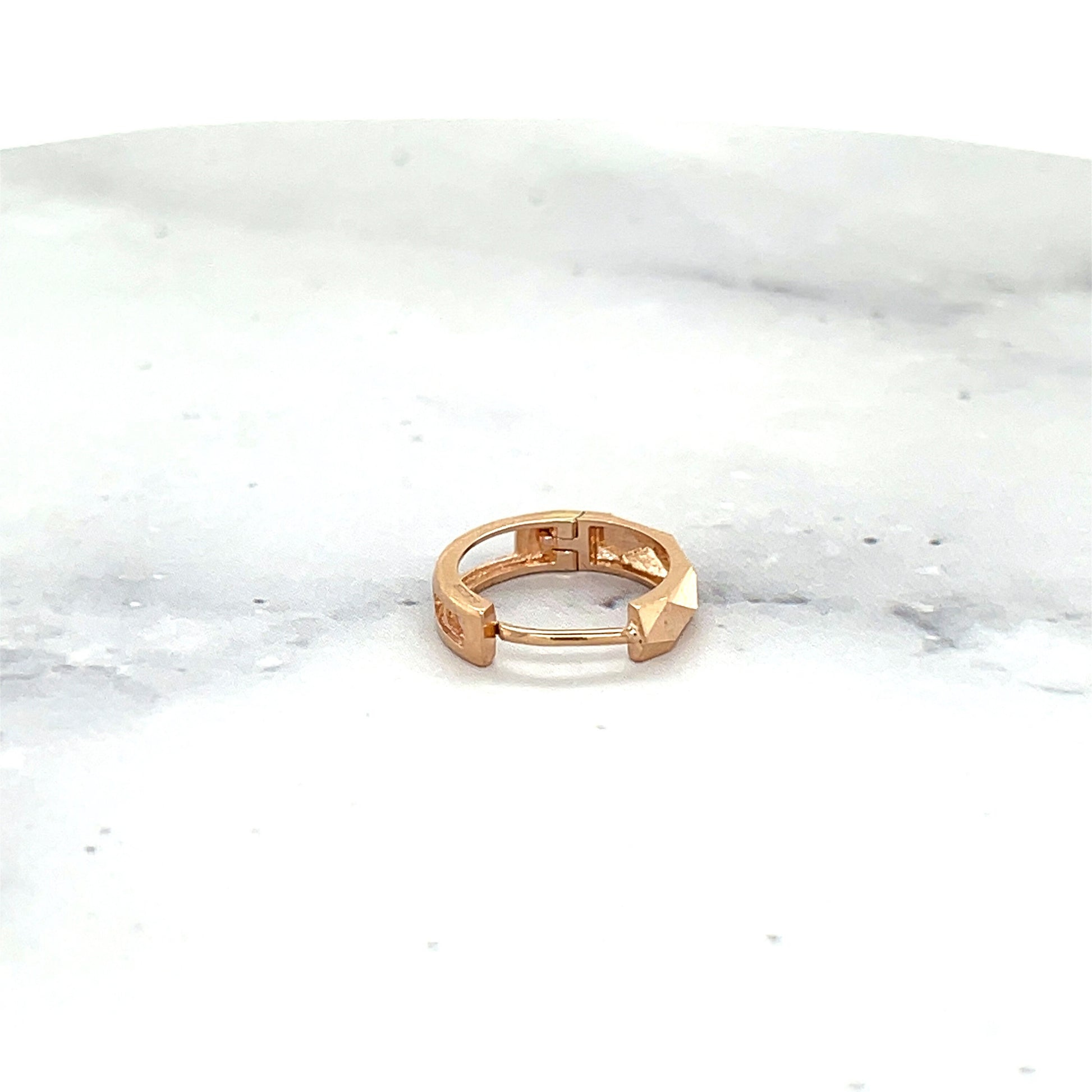 14K Rose Gold 12mm Faceted Huggie Earrings, 3mm Thick, Small Hoops, Snuggable Earrings, White Gold, Yellow Gold, Women Gold Earrings