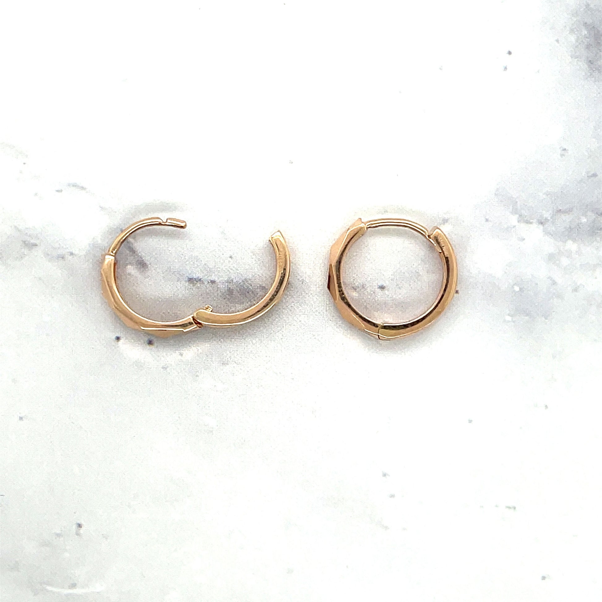 14K Rose Gold 12mm Faceted Huggie Earrings, 3mm Thick, Small Hoops, Snuggable Earrings, White Gold, Yellow Gold, Women Gold Earrings