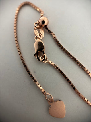 Solid 14K Rose Gold 22" Adjustable Box Chain with Lobster Lock, 0.70mm 0.85mm 1.1mm Wide, Set Your Own Length, Real Gold Box