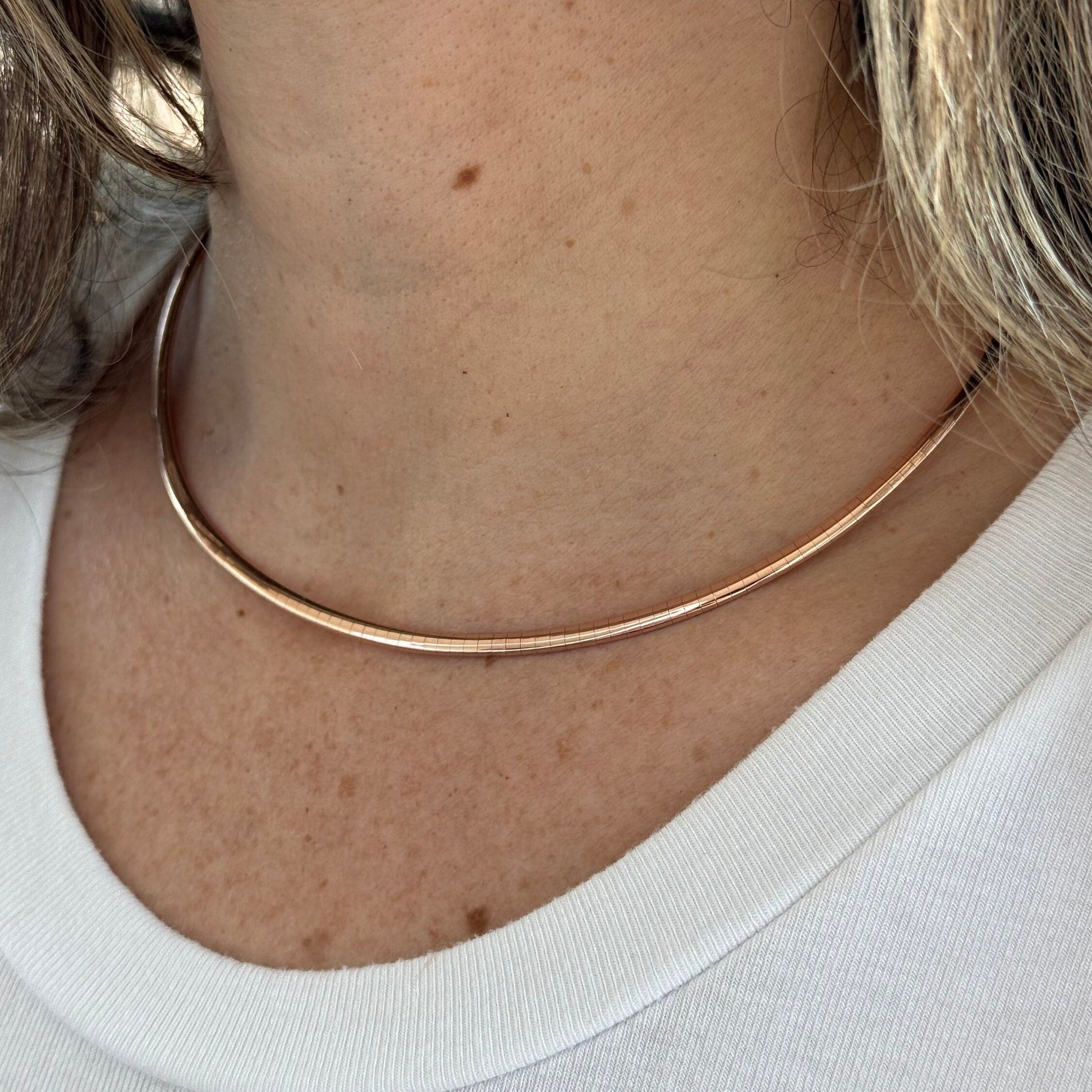 Solid 14K Rose Gold 3mm Classic Omega Necklace, 16" 18" 20", Real Gold Chain, Real Gold Omega Necklace, Women