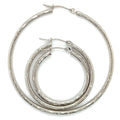 14K White Gold 25mm 30mm 45mm Textured Hoop Earrings, 2mm Thick, Thin Gold Hoops, Real Gold Hoops, Women