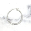 14K White Gold 25mm 30mm 45mm Textured Hoop Earrings, 2mm Thick, Thin Gold Hoops, Real Gold Hoops, Women