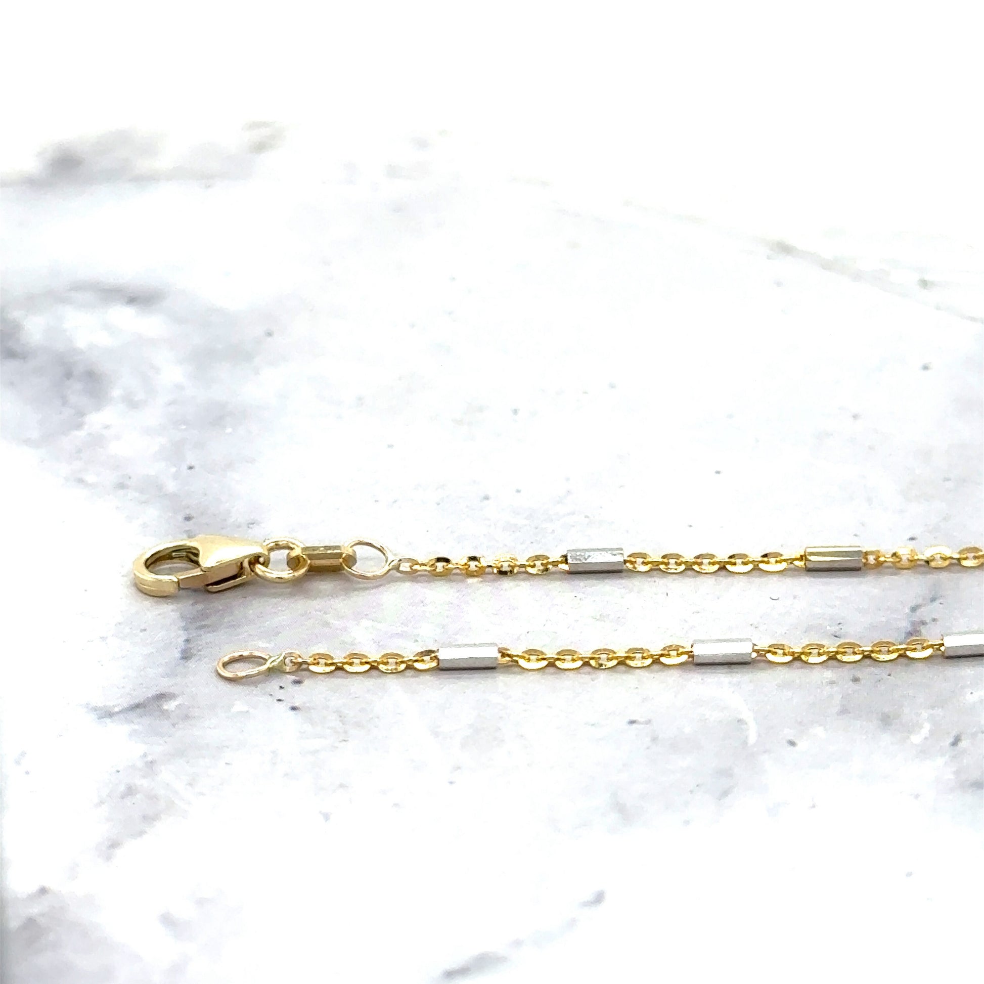 Solid 14K Yellow Gold 1.3mm Yellow Gold Bar Station On Yellow Gold Saturn Chain, 16" 18" 20", Real Gold Necklace, Saturn Necklace, Women