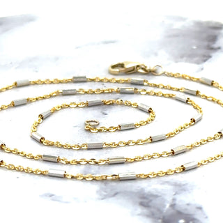 Solid 14K Yellow Gold 1.3mm Yellow Gold Bar Station On Yellow Gold Saturn Chain, 16" 18" 20", Real Gold Necklace, Saturn Necklace, Women