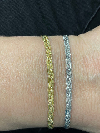 Solid 14K White Gold 3.5mm Braided Fox Chain Bracelet, 7" Real Gold Bracelet, Foxtail Bracelet, Women