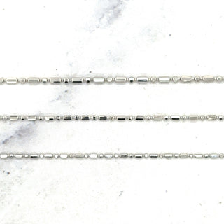 Solid 14K White Gold 0.9mm 1.1mm 1.3mm Diamond Cut Bar and Bead Chain, 16" 18" 20" Real Gold Necklace, Beaded Chain, Women