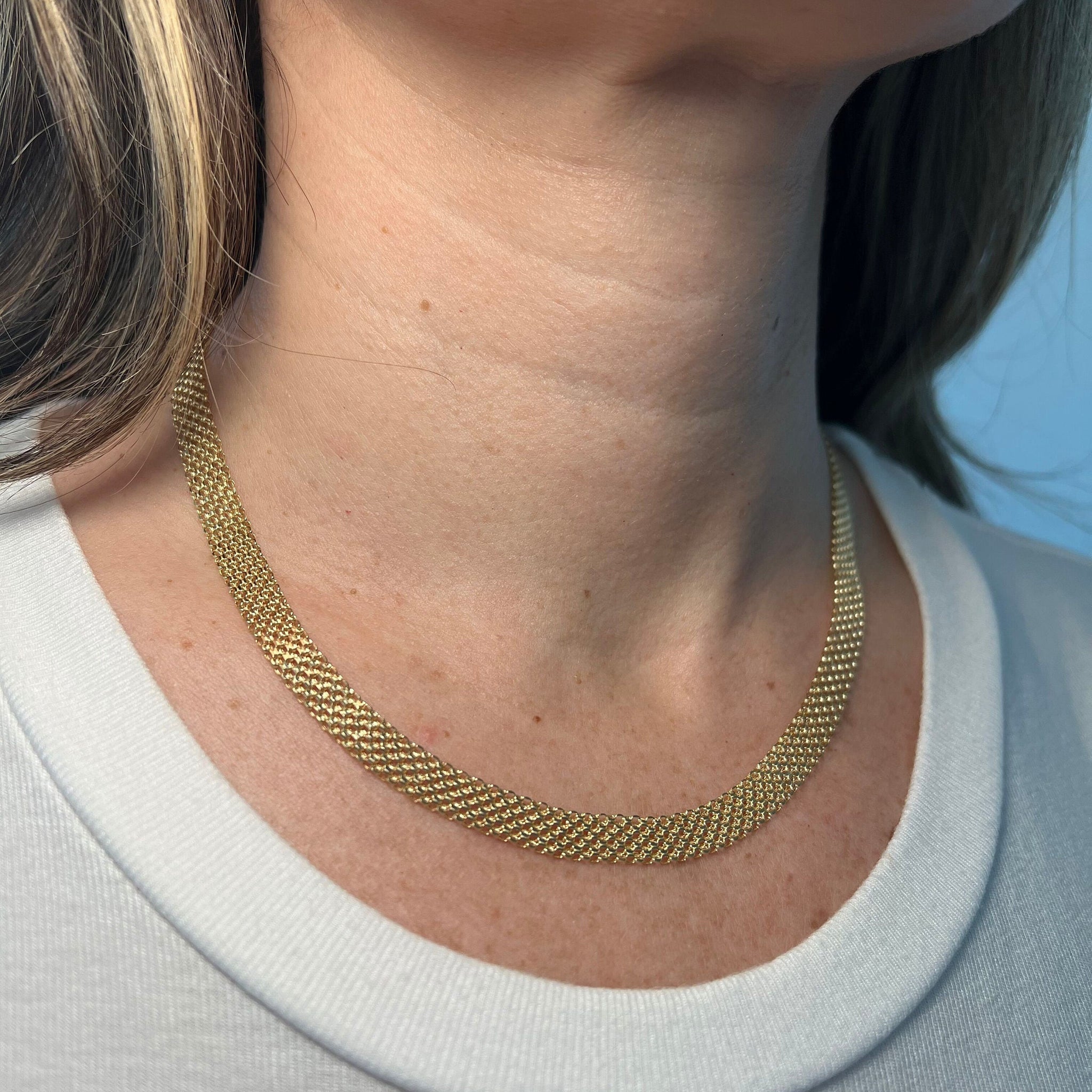 14K Yellow Gold Bismark Chain Necklace 7MM Thick with Lobster Clasp, 16" 18" 20" Women Necklace, Real Gold Chain, Gift For Her, Valentine