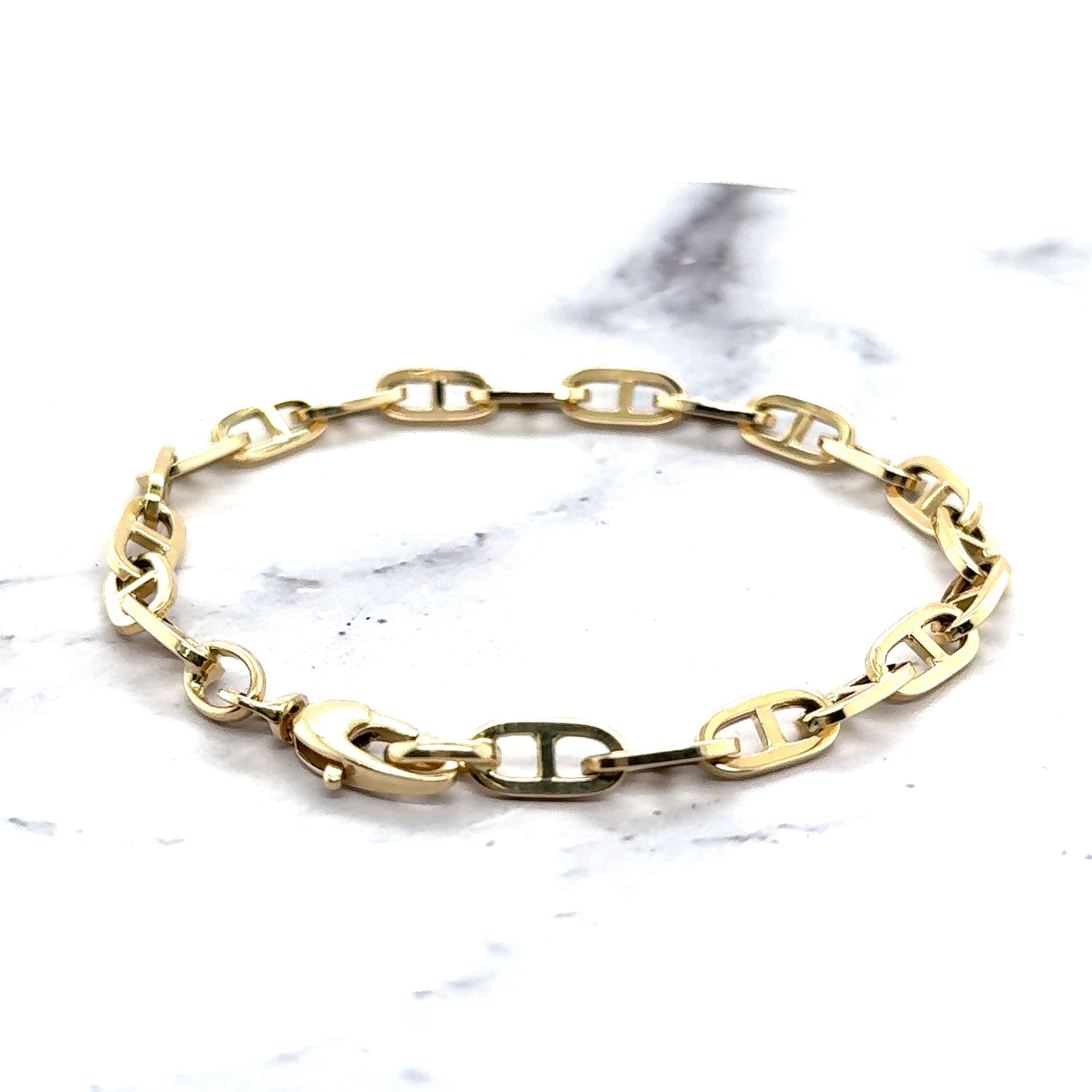 14K Yellow Gold Polished 5.1mm Mariner Bracelet, 7.5" Real Gold Bracelet, Puffed Mariner Bracelet, Women