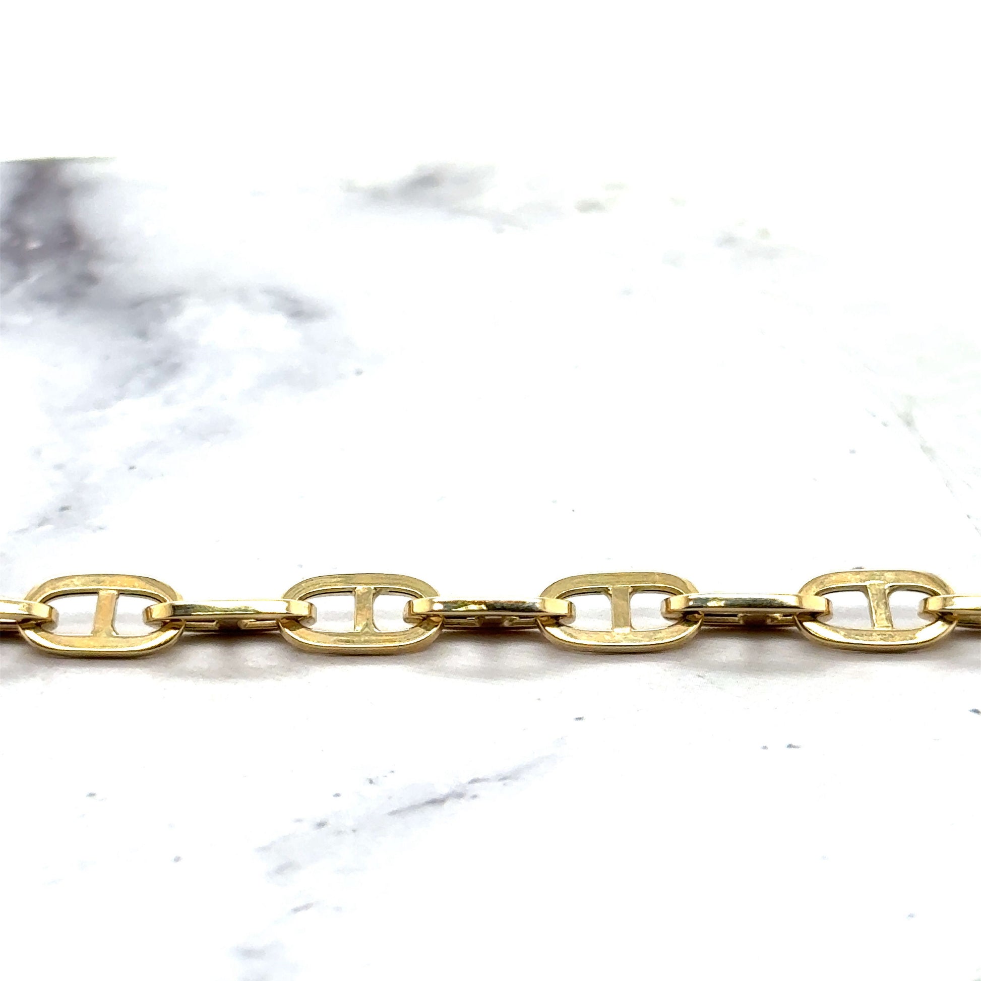 14K Yellow Gold Polished 5.1mm Mariner Bracelet, 7.5" Real Gold Bracelet, Puffed Mariner Bracelet, Women