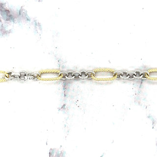 14K Two Tone Gold Alternating Yellow Twisted Oval Rope Links Connected By White Round Links Bracelet, 7.5" Real Gold Bracelet, Women