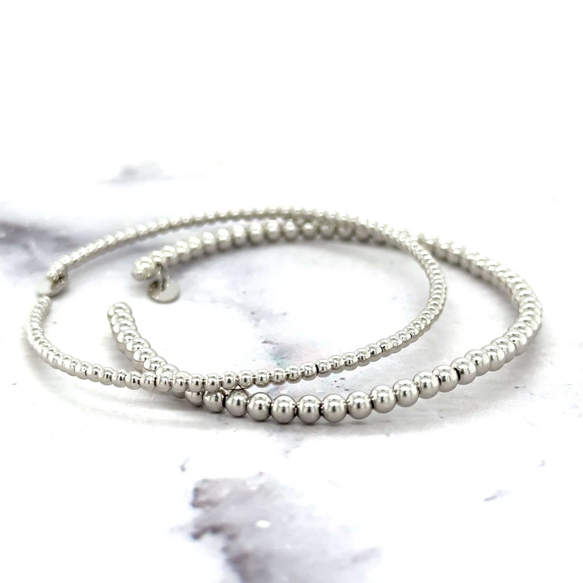 14K White Gold 2mm 3mm Bead Cuff Bangle, 6.5" 6.75" Bangle, Fancy Bracelet, Real Gold Bangle, Women