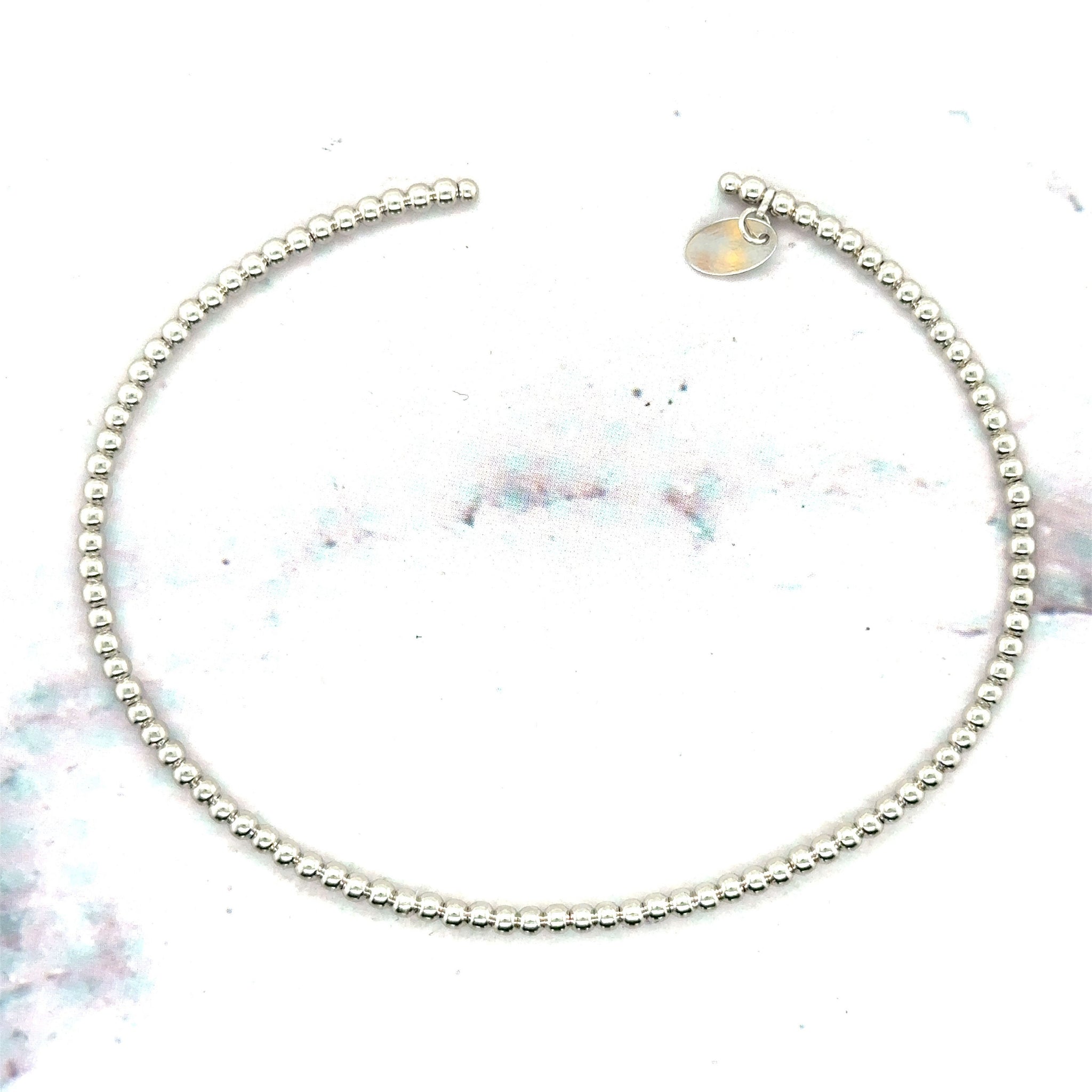 14K White Gold 2mm 3mm Bead Cuff Bangle, 6.5" 6.75" Bangle, Fancy Bracelet, Real Gold Bangle, Women