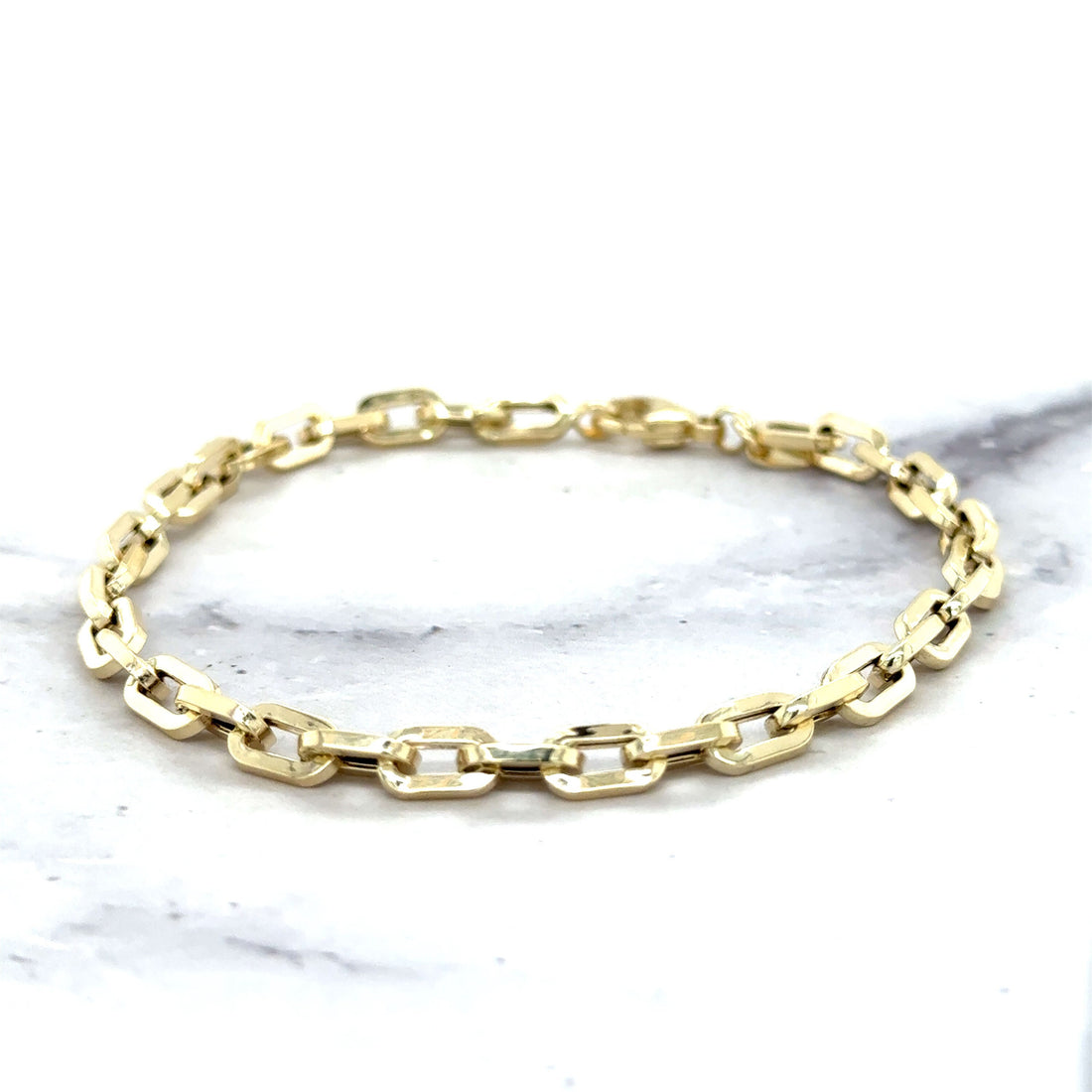 14K Yellow Gold 4.2mm Chuncky Paperclip Bracelet, 7.5" Corto Link Bracelet, Real Gold Cable Link Bracelet, Women