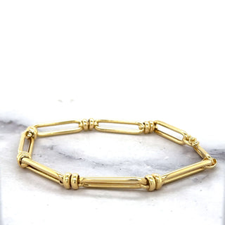 14K Yellow Gold 6mm Paperclip Double Ring Connecting Links Bracelet, 7.5" Real Gold Bracelet, Long Links Paperclip Bracelet, Rectangle Paper