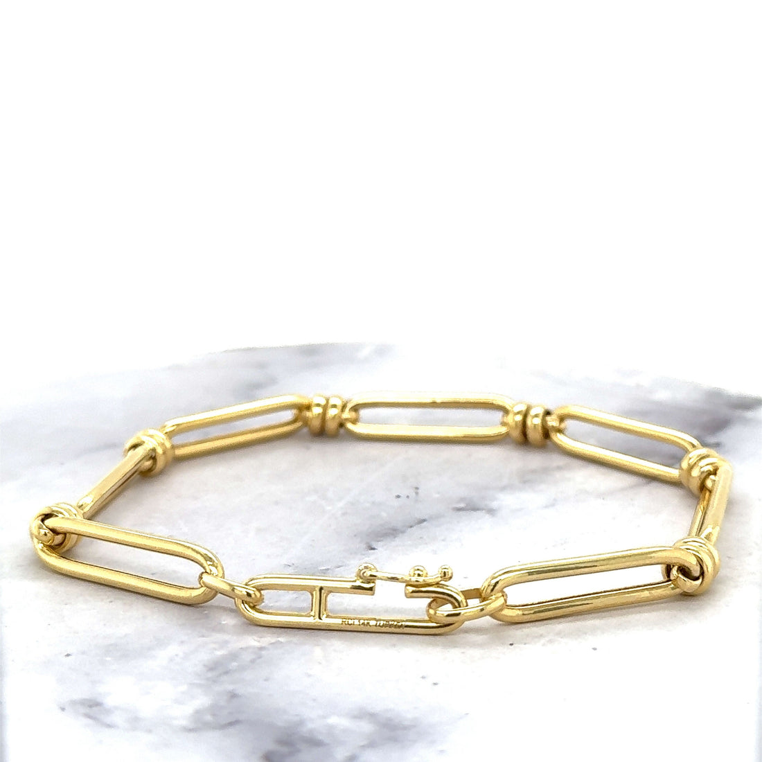 14K Yellow Gold 6mm Paperclip Double Ring Connecting Links Bracelet, 7.5" Real Gold Bracelet, Long Links Paperclip Bracelet, Rectangle Paper