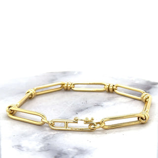 14K Yellow Gold 6mm Paperclip Double Ring Connecting Links Bracelet, 7.5" Real Gold Bracelet, Long Links Paperclip Bracelet, Rectangle Paper