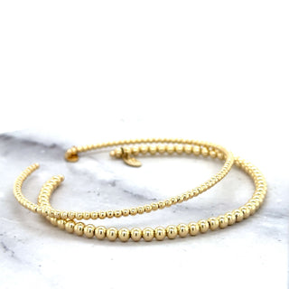 14K Yellow Gold 2mm 3mm Bead Cuff Bangle, 6.5" 6.75" Bangle, Fancy Bracelet, Real Gold Bangle, Women