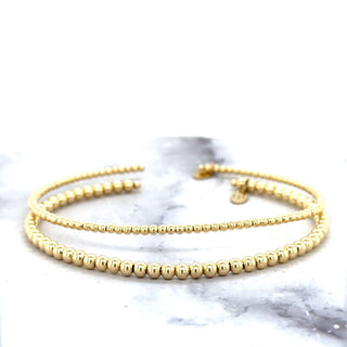 14K Yellow Gold 2mm 3mm Bead Cuff Bangle, 6.5" 6.75" Bangle, Fancy Bracelet, Real Gold Bangle, Women