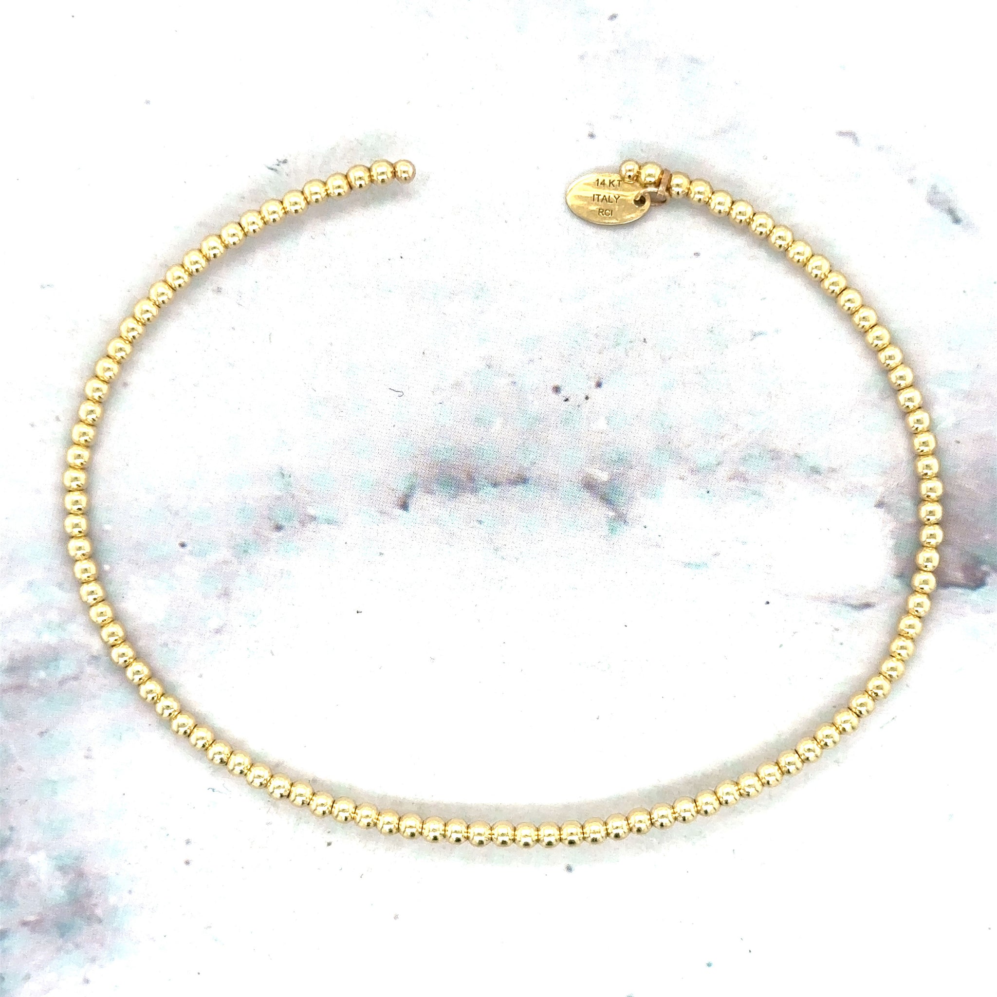 14K Yellow Gold 2mm 3mm Bead Cuff Bangle, 6.5" 6.75" Bangle, Fancy Bracelet, Real Gold Bangle, Women