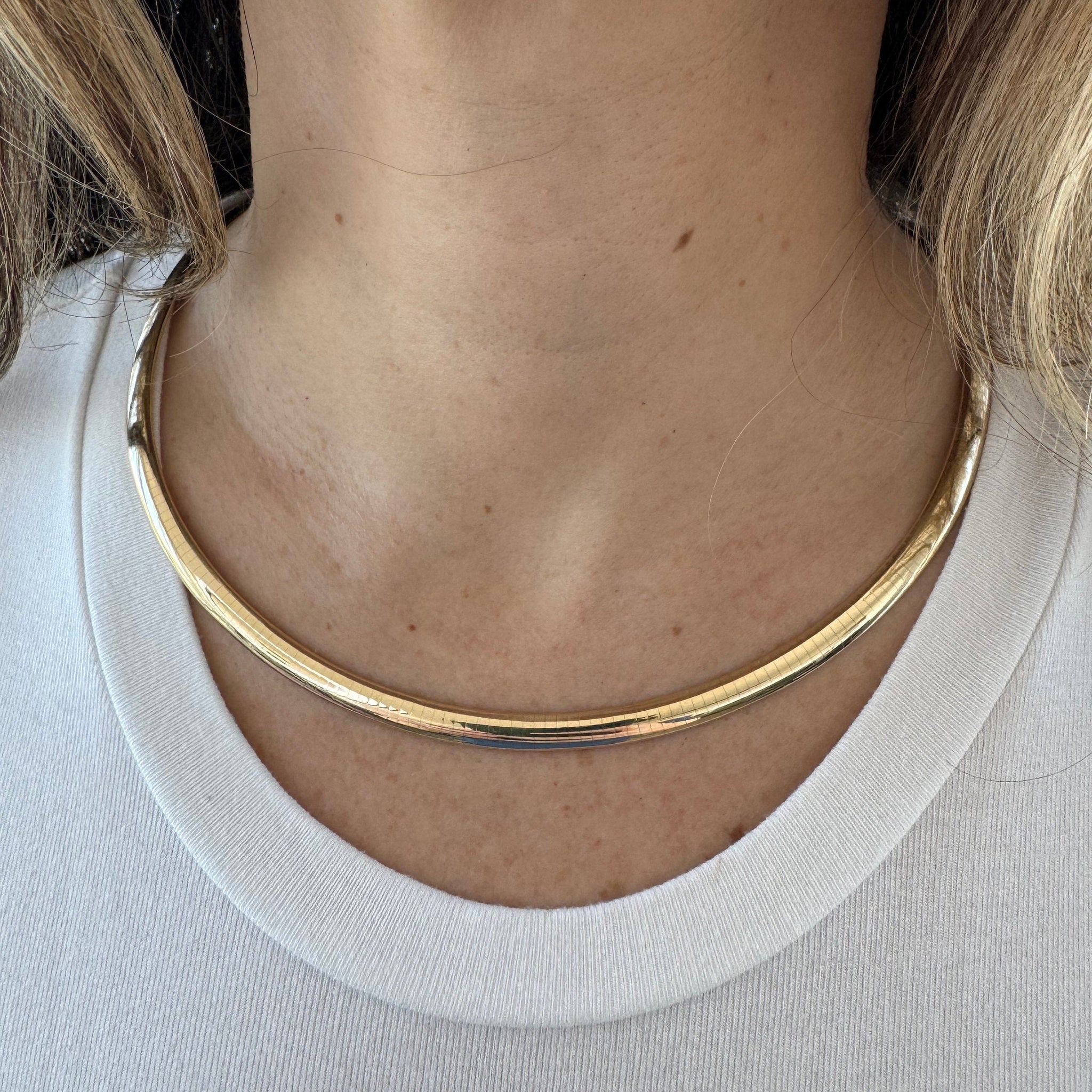 14K Solid 6mm Yellow Gold Classic Omega Necklace, 16"18" 20", Real Gold Chain, Real Gold Omega Necklace, Women