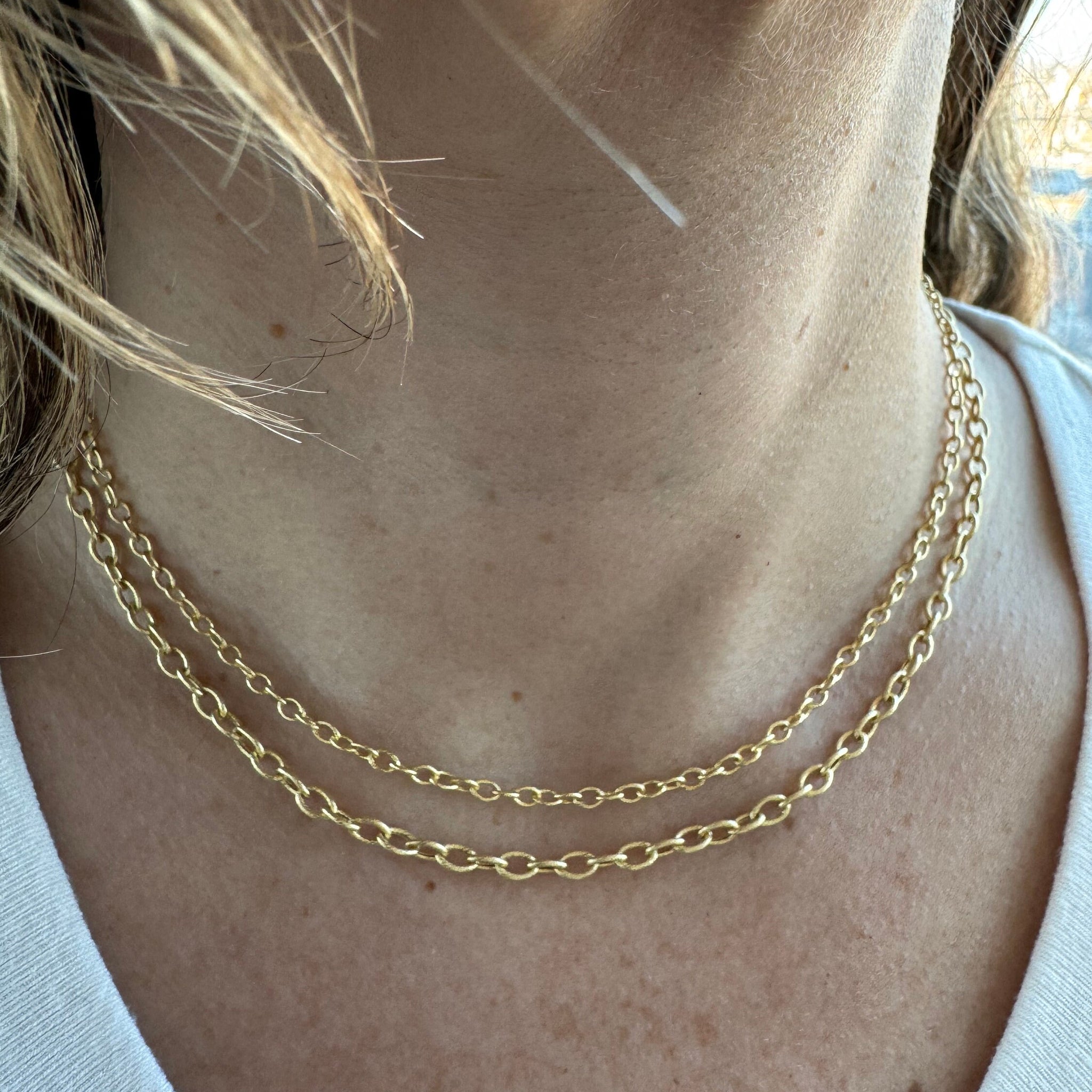 14K Gold Textured Cable Chain, 2.5mm 3.3mm Wide, 16" 18" 20" 24" Oval Link Chain, Real Gold, Women Jewelry