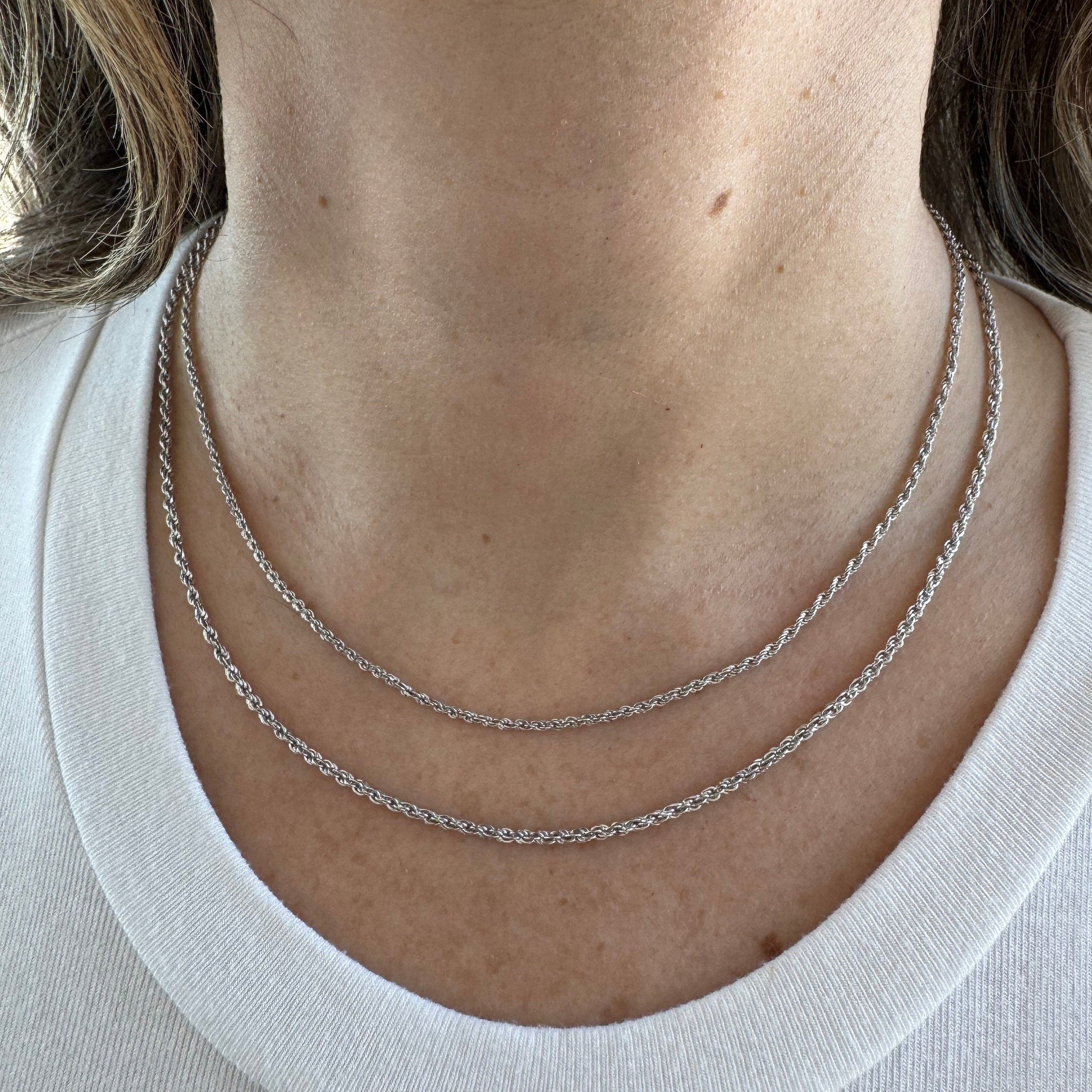 14K White Gold 1.5mm 2mm Lite Rope Chain, 16" 18" 20", Real Gold Rope Necklace, Women