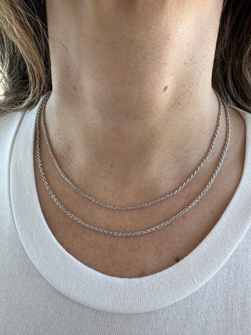 14K White Gold 1.5mm 2mm Lite Rope Chain, 16" 18" 20", Real Gold Rope Necklace, Women