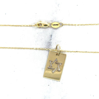 14k Yellow Gold Rectangular Star of David Pendant on 18" Cable Chain, Magen David Pendant, Real Gold Chain, Unisex