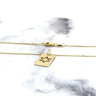 14k Yellow Gold Rectangular Star of David Pendant on 18" Cable Chain, Magen David Pendant, Real Gold Chain, Unisex