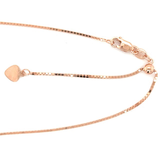 Solid 14K Rose Gold 22" Adjustable Box Chain with Lobster Lock, 0.70mm 0.85mm 1.1mm Wide, Set Your Own Length, Real Gold Box