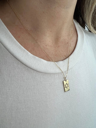 14k Yellow Gold Rectangular Star of David Pendant on 18" Cable Chain, Magen David Pendant, Real Gold Chain, Unisex