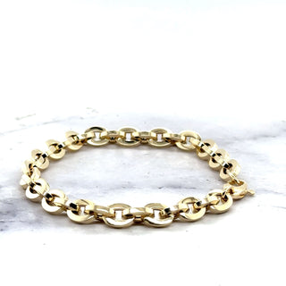 14K Yellow Gold 6.5mm Oval Link Bracelet, 7.5" Polished Real Gold Bracelet, Thick Oval Bracelet, Women