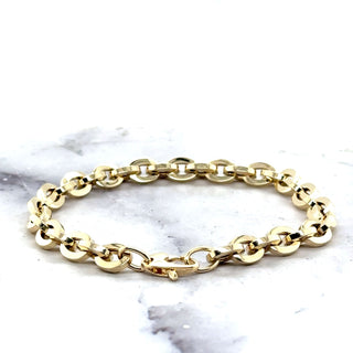 14K Yellow Gold 6.5mm Oval Link Bracelet, 7.5" Polished Real Gold Bracelet, Thick Oval Bracelet, Women