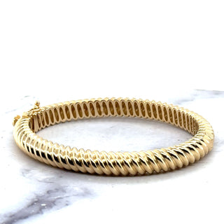 14K Yellow Gold Twisted Oval Bangle with Box Clasp, 7" Real Gold Bangle, Oval Bangle, Women