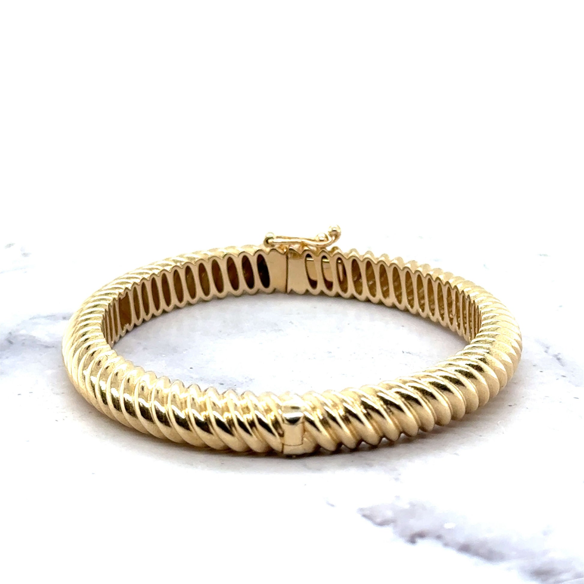 14K Yellow Gold Twisted Oval Bangle with Box Clasp, 7" Real Gold Bangle, Oval Bangle, Women