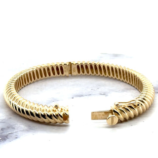 14K Yellow Gold Twisted Oval Bangle with Box Clasp, 7" Real Gold Bangle, Oval Bangle, Women