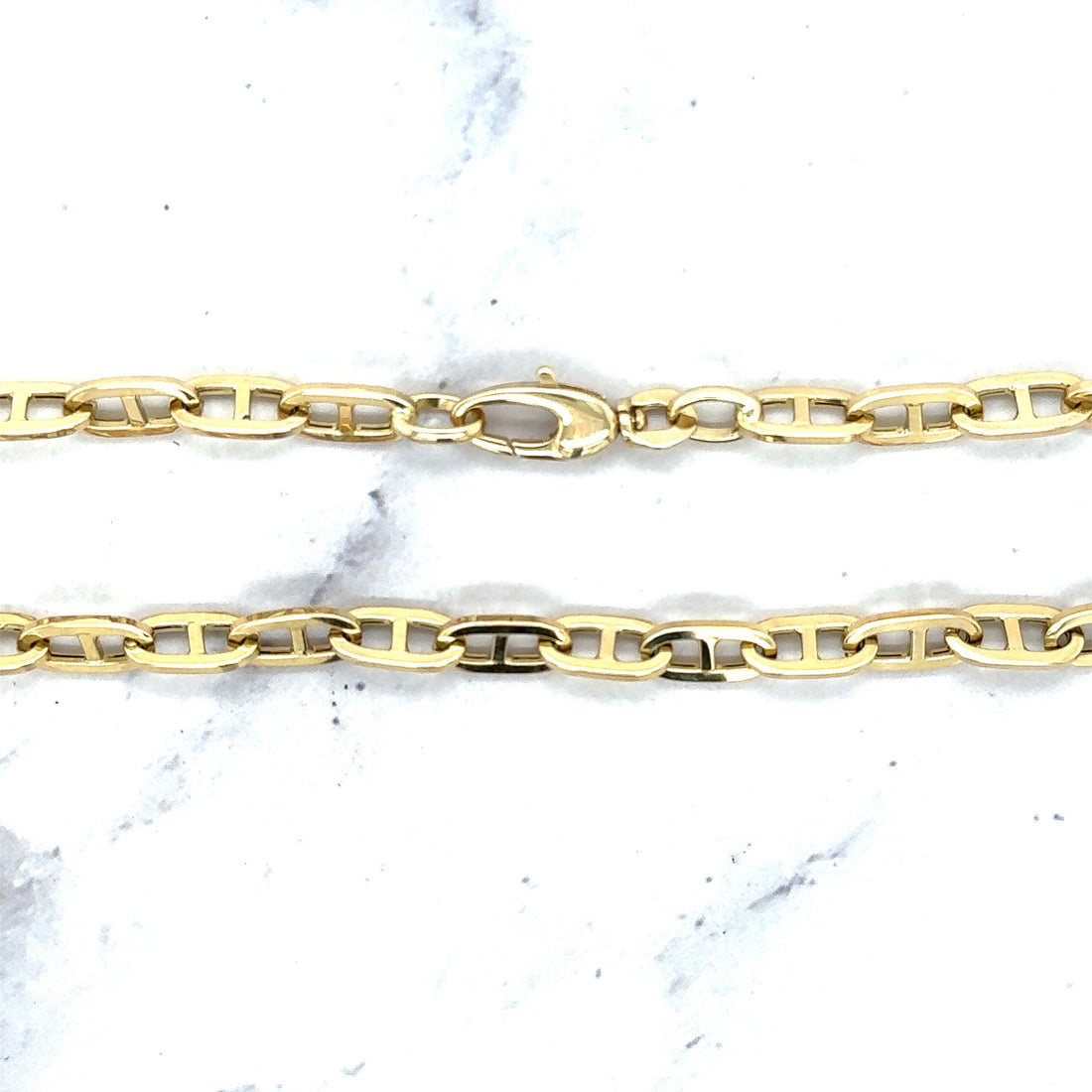 14K Yellow Gold Polished 5.1mm Mariner Necklace, 18" Real Gold Chain, Puffed Mariner Necklace, Women