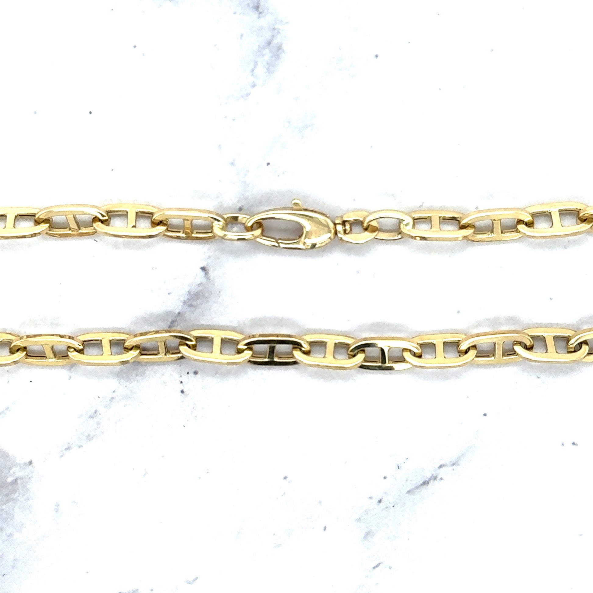 14K Yellow Gold Polished 5.1mm Mariner Necklace, 18" Real Gold Chain, Puffed Mariner Necklace, Women