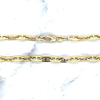 14K Yellow Gold Polished 5.1mm Mariner Necklace, 18" Real Gold Chain, Puffed Mariner Necklace, Women