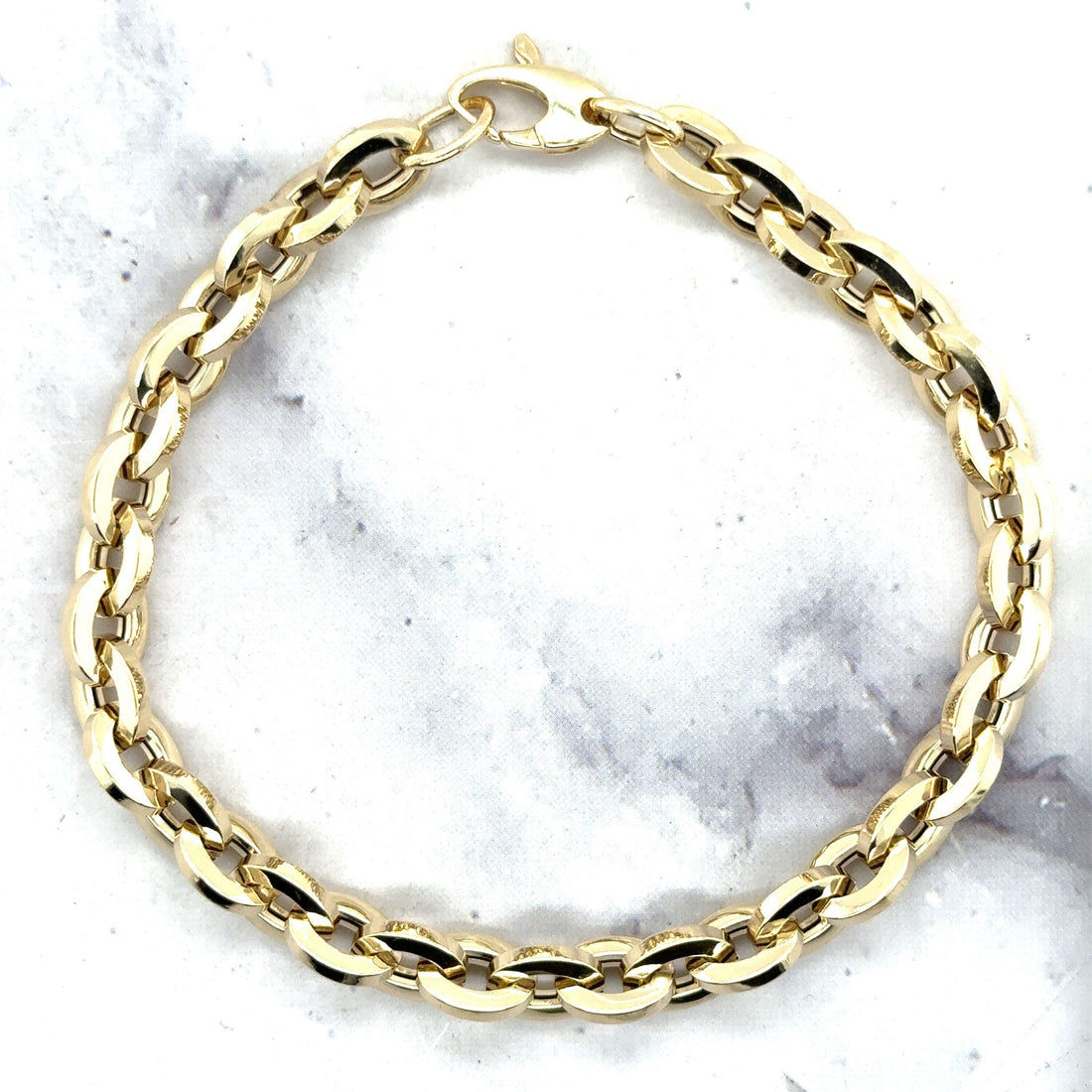 14K Yellow Gold 6.5mm Oval Link Bracelet, 7.5" Polished Real Gold Bracelet, Thick Oval Bracelet, Women