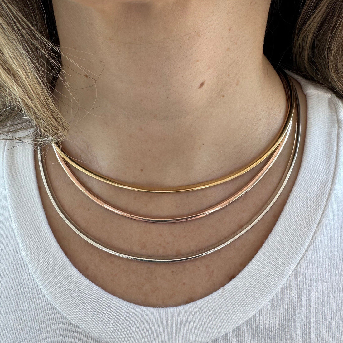 14K Solid Gold 3mm Classic Omega Necklace, 16" 18" 20", Real Gold Chain, Real Gold Omega Necklace, Yellow Gold, White Gold, Rose Gold, Women