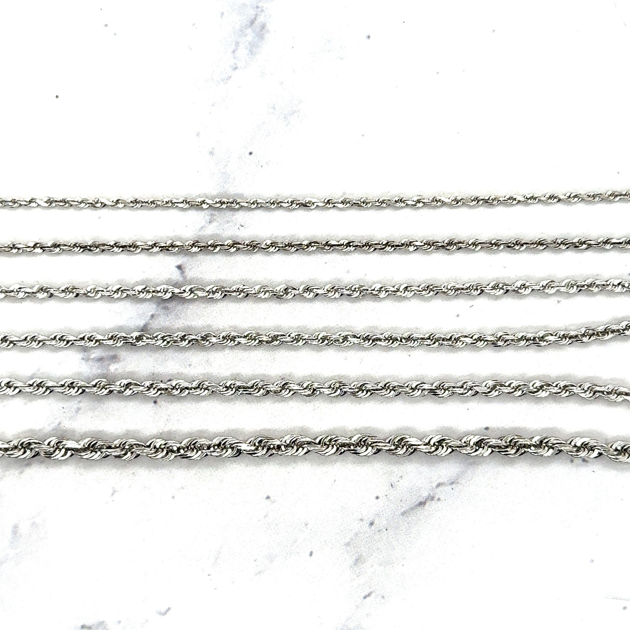 Solid 14K White Gold 1.4mm 1.6mm 1.8mm 2mm 2.5mm 3.0mm Diamond Cut Rope Chain, 16" 18" 20" 22" 24" 30", Women, Unisex