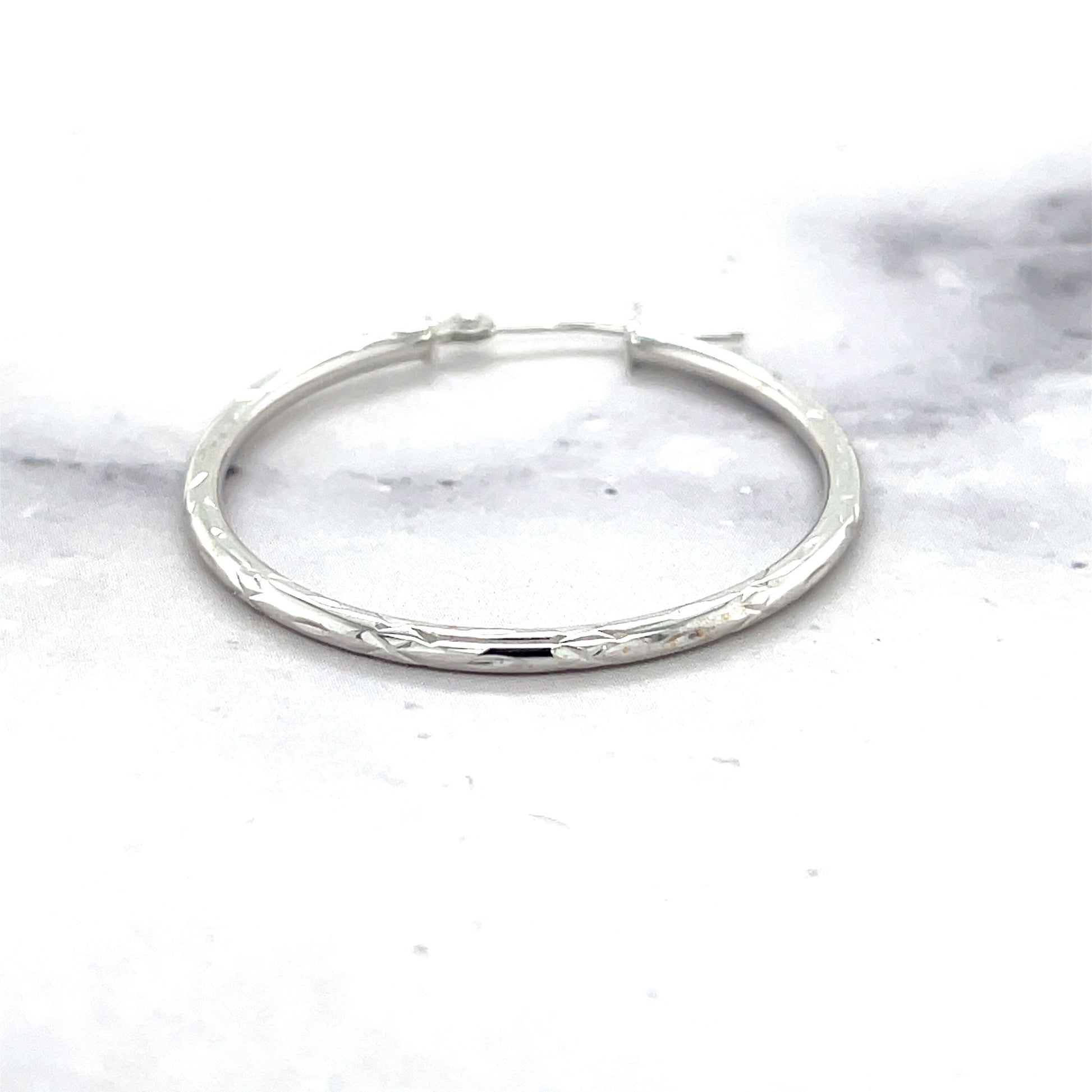 14K White Gold 25mm 30mm 45mm Textured Hoop Earrings, 2mm Thick, Thin Gold Hoops, Real Gold Hoops, Women