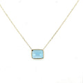 14K Yellow Gold Emerald Cut Blue Topaz Necklace, 18