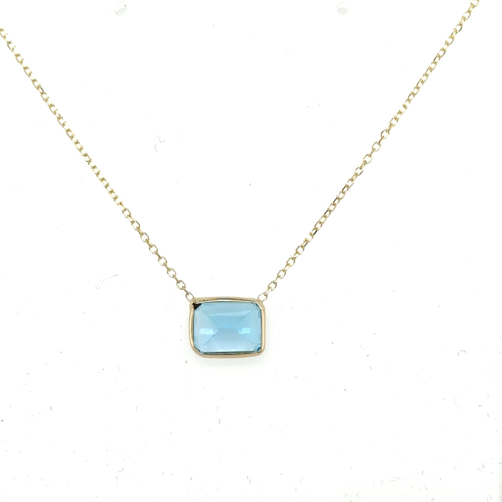 14K Yellow Gold Emerald Cut Blue Topaz Necklace, 18" Semi Precious Stone Necklace, Amethyst, Peridot, Garnet, Citrine, Birthstone Pendant