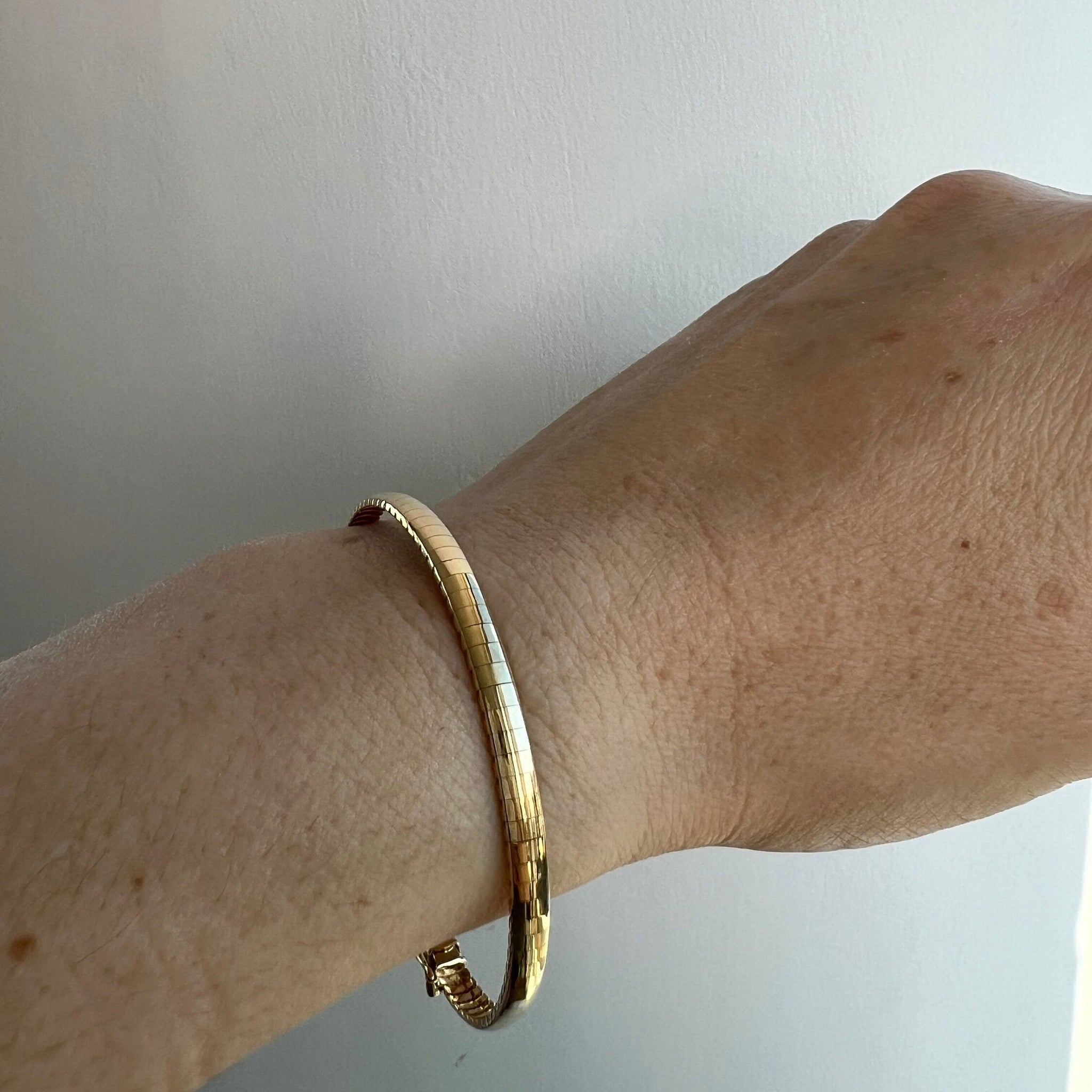 Solid 14K Yellow Gold 6mm Classic Omega Bracelet, 7", Real Gold Bracelet, Women