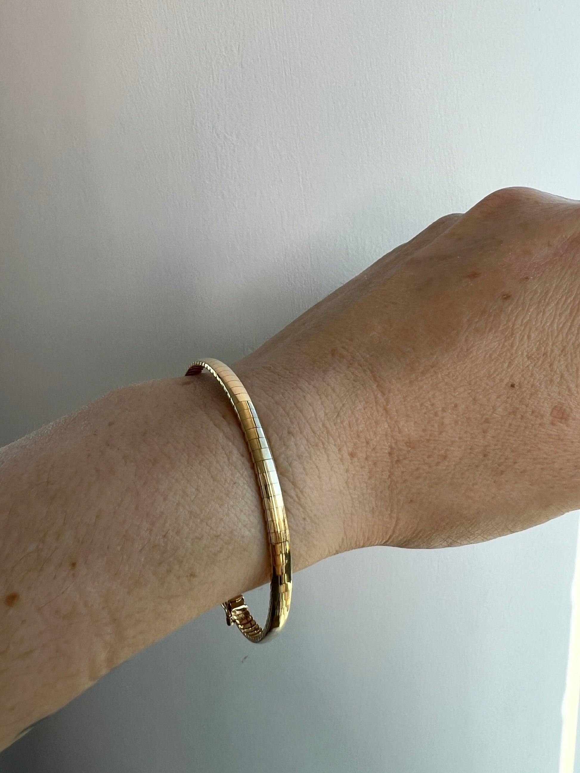 Solid 14K Yellow Gold 6mm Classic Omega Bracelet, 7", Real Gold Bracelet, Women